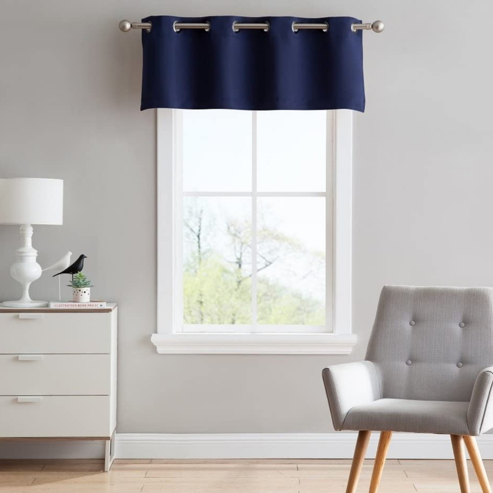 Newport 1 grommet valance curtain blue top treatment 100%Cotton